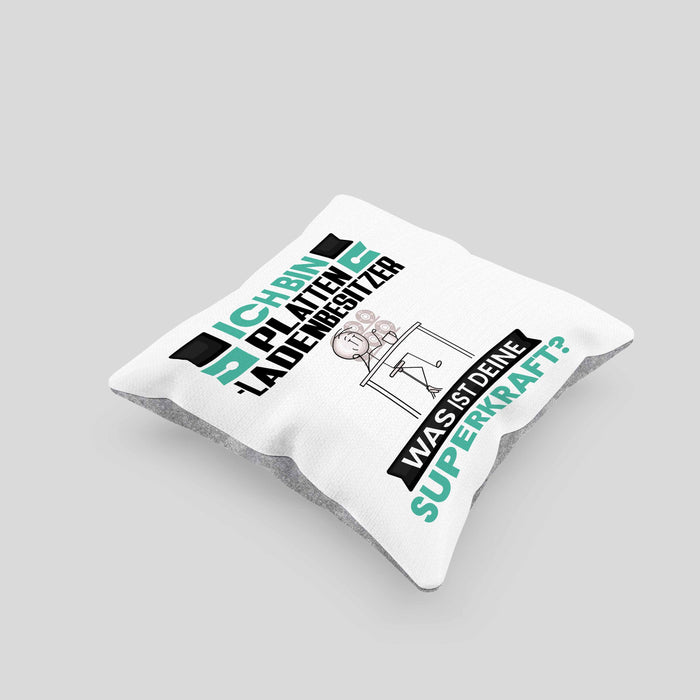 Plattenladenbesitzer Kissen mit Füllung 40x40 Geschenk für Plattenladenbesitzer Geburtstag Lustiger Spruch Was Ist Deine Superkraft (Grau) Grau Trendation