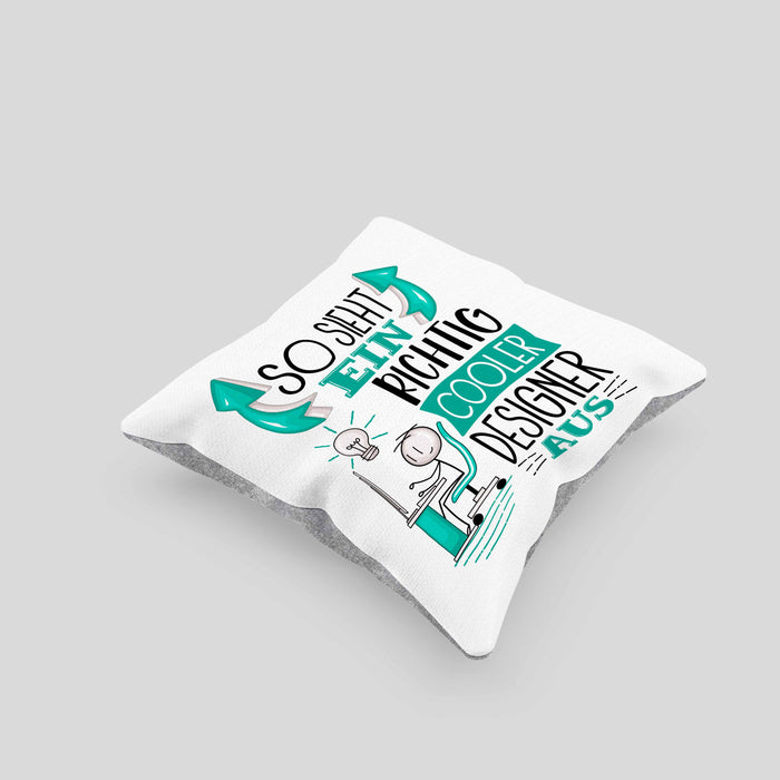 Designer Kissen mit Füllung 40x40 Geschenk So Sieht Ein RIchtig Cooler Designer Aus Geschenkidee Lustiger Spruch Geburtstag (Grau) Grau Trendation