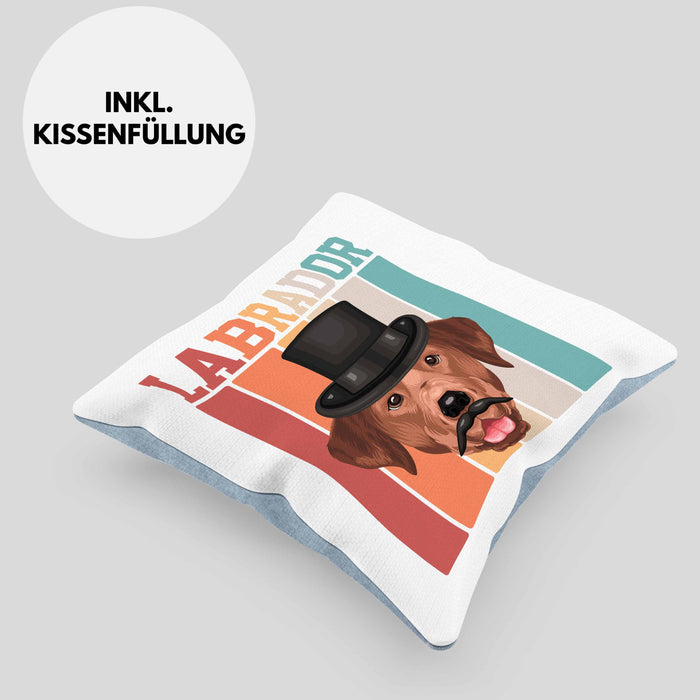 Labrador Besitzer Kissen mit Füllung 40x40 Geschenk Lustiger Spruch Geschenkidee Retro Vinatge Labrador (Grau) Blau Trendation