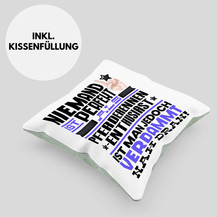 Pferderennen-Enthusiast Geschenk Kissen mit Füllung 40x40 Lustige Geschenkidee für Pferderennen-Enthusiast Geburtstag Niemand Ist Perfekt Aber Als Pferderennen-Enthusiast Ist Man Nah Dran (Grau) Grün Trendation