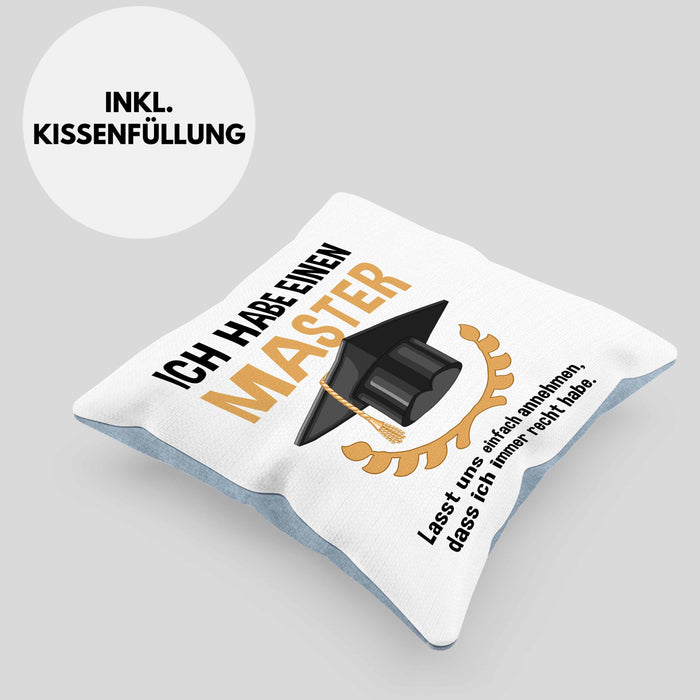 Master Prüfung Kissen mit Füllung 40x40 bestanden Geschenk Abschluss Masterarbeit Exam Prüfung Graduation (Grau) Blau Trendation