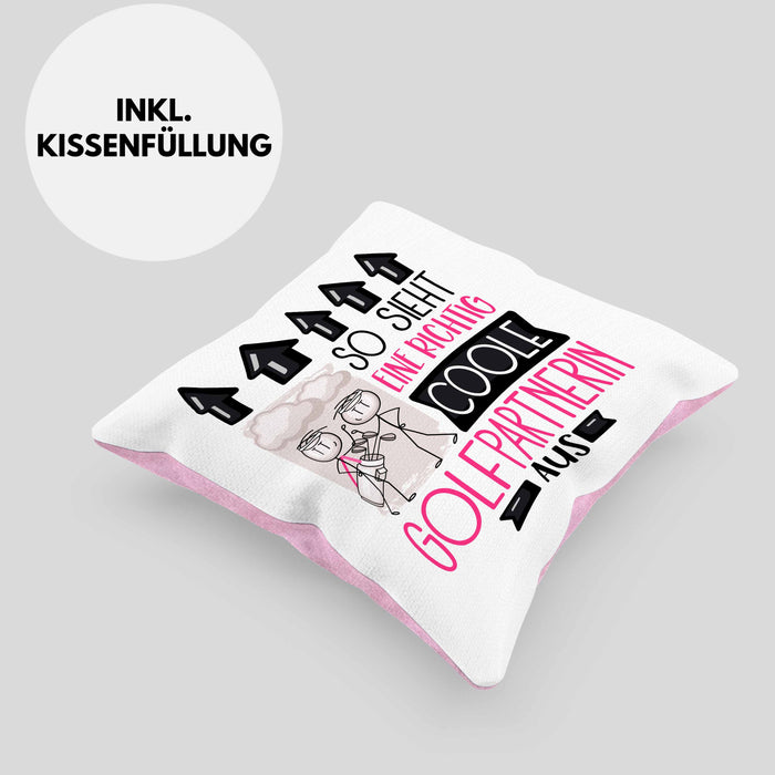 Golfpartnerin Geschenk Kissen mit Füllung 40x40 Lustig Geschenkidee für Golfpartnerin Geburtstag So Sieht Eine Richtig Coole Golfpartnerin Aus Frauen Spruch Golf Golferin (Grau) Rosa Trendation