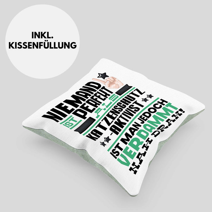 Katzenschutzaktivist Geschenk Kissen mit Füllung 40x40 Lustige Geschenkidee für Katzenschutzaktivist Geburtstag Niemand Ist Perfekt Aber Als Katzenschutzaktivist Ist Man Nah Dran (Grau) Grün Trendation