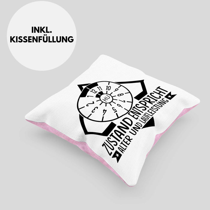 KFZ Mechaniker Kissen mit Füllung 40x40 Geschenk Spruch Männer KFZ Mechatroniker Geschenkidee Werkstatt Zustand Entispricht Alter Und Laufleistung (Grau) Rosa Trendation