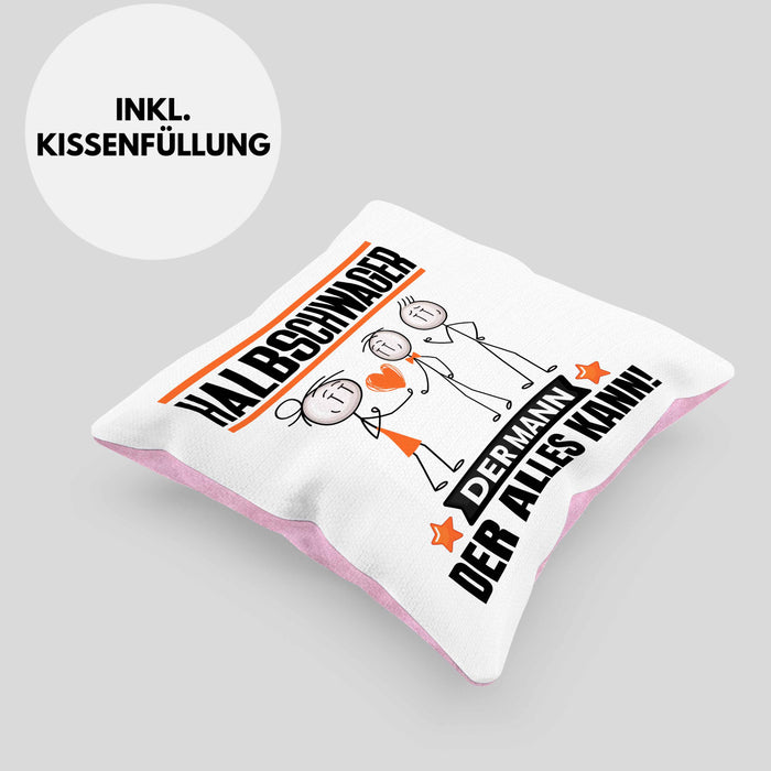 Halbschwager Kissen mit Füllung 40x40 Geschenk für Halbschwager Der Mann Der Alles Kann Geschenkidee zum Geburtstag (Grau) Rosa Trendation