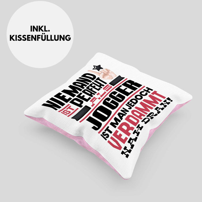 Jogger Geschenk Kissen mit Füllung 40x40 Lustige Geschenkidee für Jogger Geburtstag Niemand Ist Perfekt Aber Als Jogger Ist Man Nah Dran (Grau) Rosa Trendation