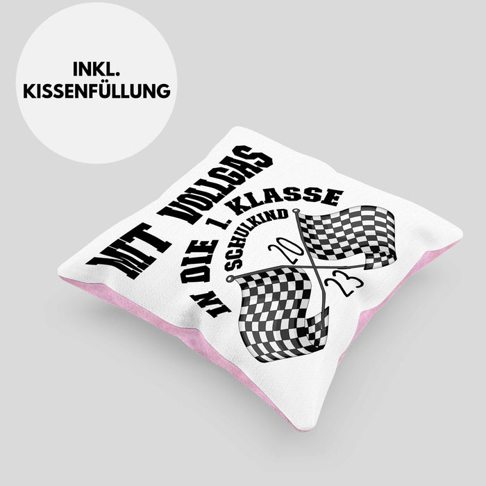 Einschulung Junge Geschenk für Schultüte Füllung Kissen mit Füllung 40x40 Schulstart 1. Schultag Schuleinführung Schulanfang Geschenkidee Schulkind 2024 (Grau) Rosa Trendation