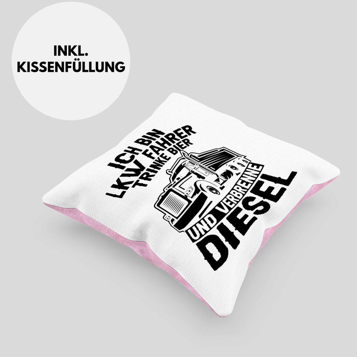 LKW Fahrer Kissen mit Füllung 40x40 Geschenk Ich Bin LKW Fahrer Trinke Bier und Verbrenne Diesel Humor Geschenkidee (Grau) Rosa Trendation