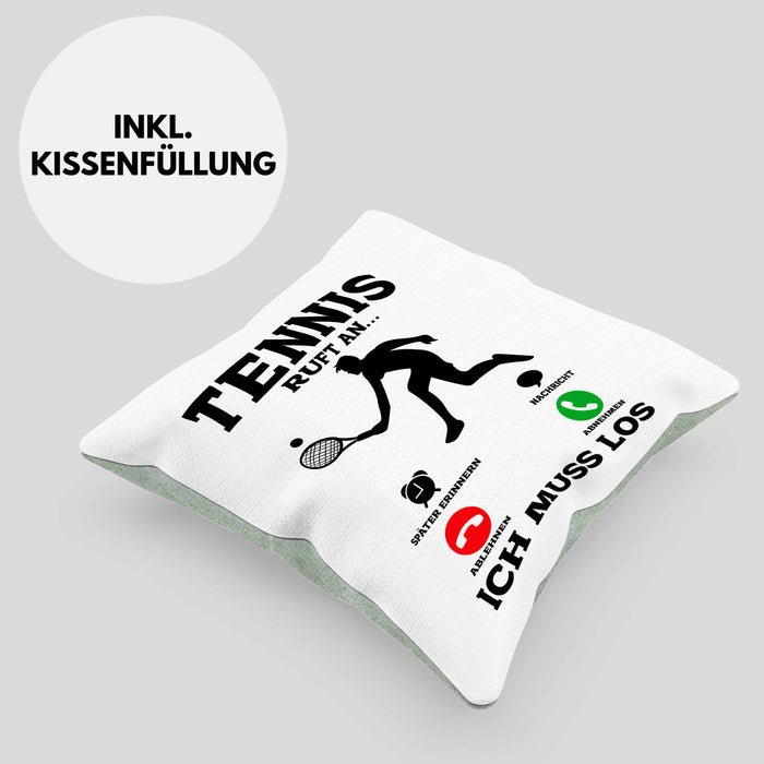 Tennis Kissen mit Füllung 40x40 Geschenk Lustige Kissen mit Füllung 40x40 Tennisfans - Geschenkidee Tennisspieler Ruft An (Grau) Grün Trendation