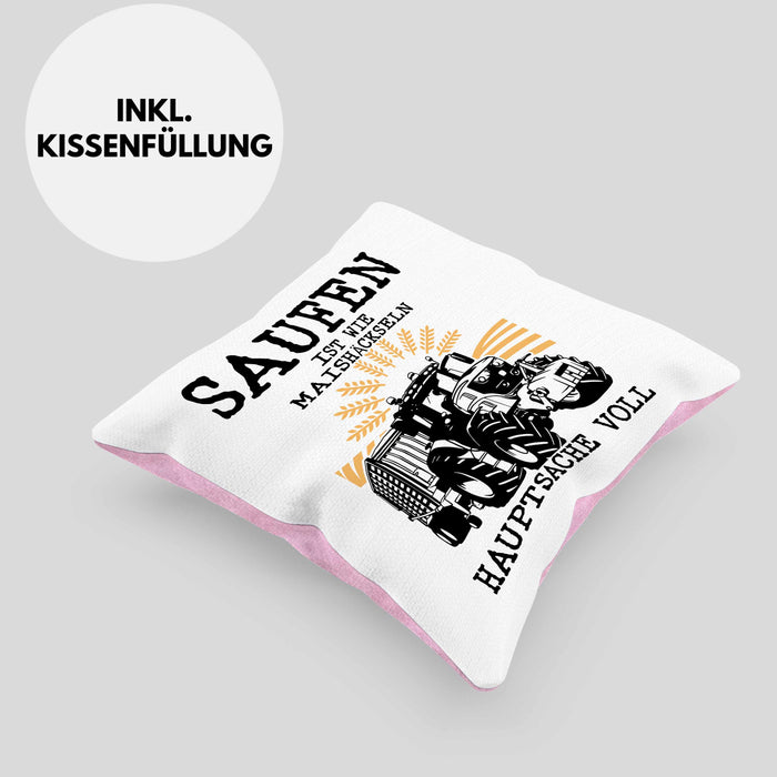 Landwirt Kissen mit Füllung 40x40 Geschenk Mais Häckseln Bauer Landwirtschaft Hauptsache Voll (Grau) Rosa Trendation