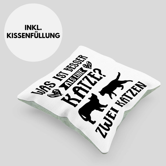 Katze Spruch Kissen mit Füllung 40x40 Lustig Geschenk Cat Kaffee Grafik Katzenliebhaber Geschenke Katzen (Grau) Grün Trendation