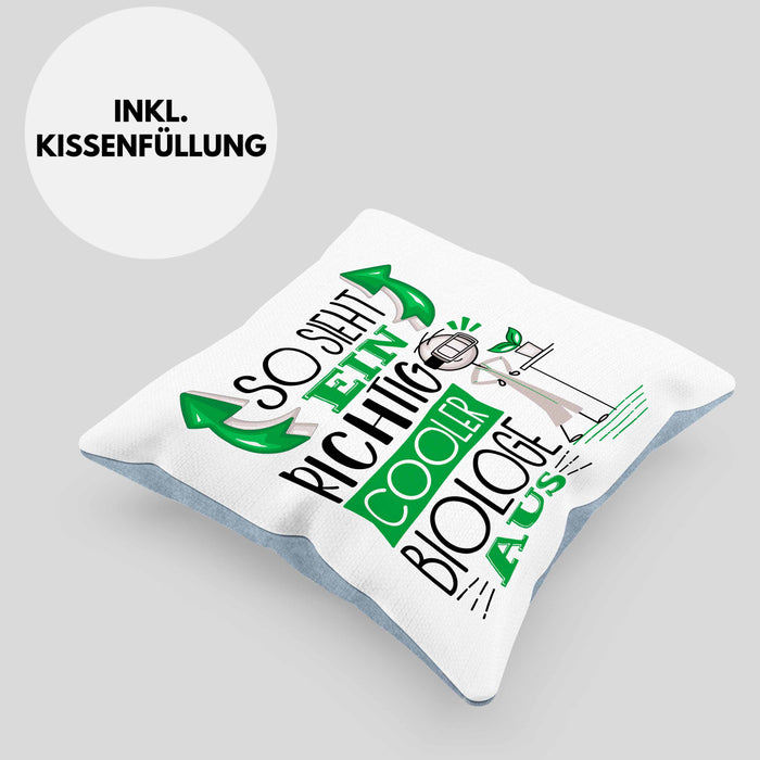 Biologe Kissen mit Füllung 40x40 Geschenk So Sieht Ein RIchtig Cooler Biologe Aus Geschenkidee Lustiger Spruch Geburtstag Biologie Student (Grau) Blau Trendation
