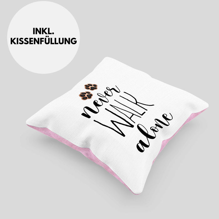 Never Walk Alone Kissen mit Füllung 40x40 Geschenk Hundebesitzer Frauchen Herrchen Geschenkidee (Grau) Rosa Trendation