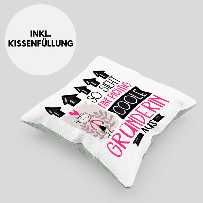 Gründerin Geschenk Kissen mit Füllung 40x40 Lustig Geschenkidee für Gründerin Geburtstag So Sieht Eine Richtig Coole Gründerin Aus Frauen Spruch (Grau) Grün Trendation