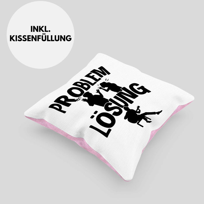 Gitarrist Kissen mit Füllung 40x40 Geschenk für Gitarrenspieler Männer Geschenkidee Problem und Lösung Gitarre (Grau) Rosa Trendation