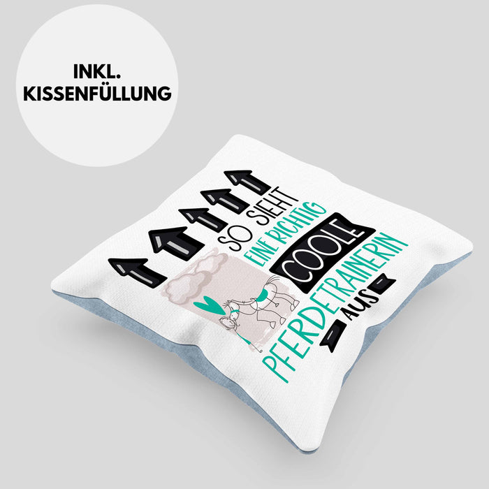 Pferdetrainerin Geschenk Kissen mit Füllung 40x40 Lustig Geschenkidee für Pferdetrainerin Geburtstag So Sieht Eine Richtig Coole Pferdetrainerin Aus Frauen Spruch (Grau) Blau Trendation