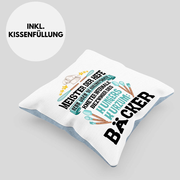 Bäcker Kissen mit Füllung 40x40 mit Spruch Geschenkidee Bäckerin Geschenk Männer Frauen (Grau) Blau Trendation