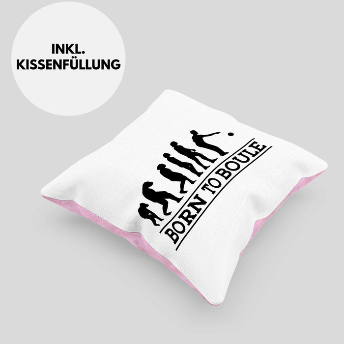 Boule Kissen mit Füllung 40x40 Geschenk Boule-Spieler Geschenkidee Spruch Geboren zum Boule (Grau) Rosa Trendation