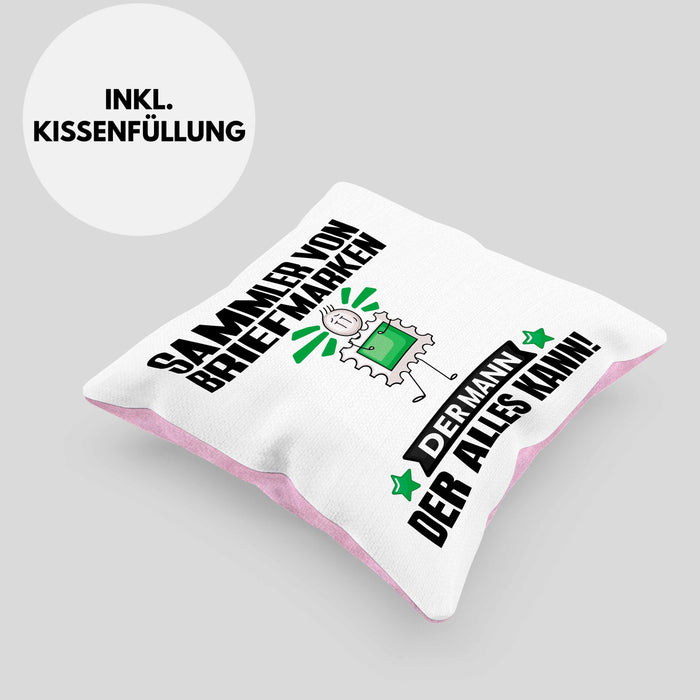 SammlervonBriefmarken Kissen mit Füllung 40x40 Geschenk für SammlervonBriefmarken Der Mann Der Alles Kann Geschenkidee zum Geburtstag (Grau) Rosa Trendation