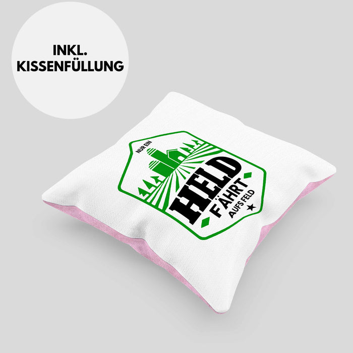 Lustige Kissen mit Füllung 40x40 für Landwirte Bauern Geschenk Spruch Nur Ein Held Fährt Aufs Feld (Grau) Rosa Trendation