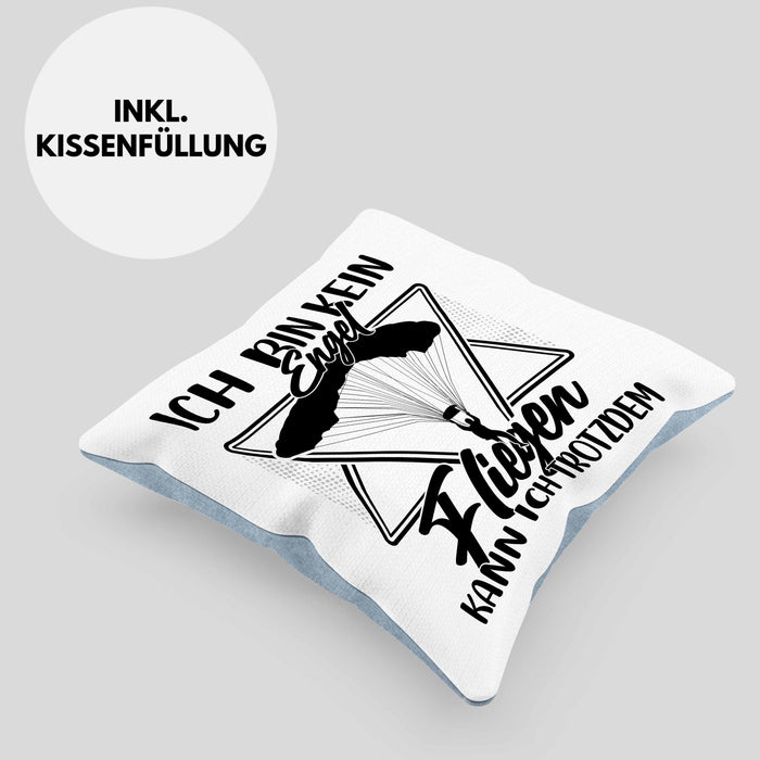 Gleitschirm-Flieger Kissen mit Füllung 40x40 Geschenk Gleitschirmflieger Geschenkidee Fallschirm Paraglider Ich Bin Kein Engel Aber Fliegen Kann Ich Trotzdem (Grau) Blau Trendation