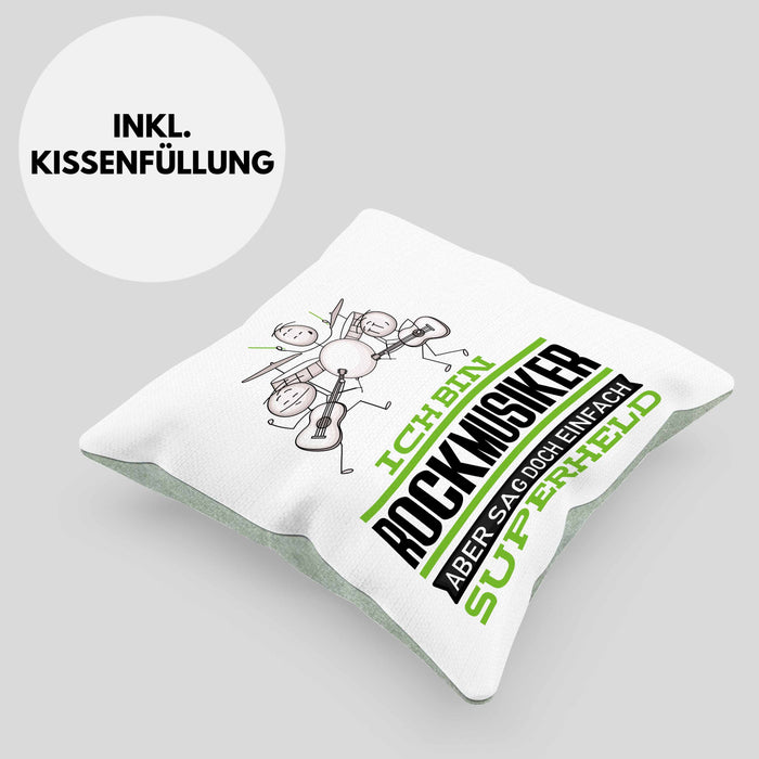 Rockmusiker Geschenk Kissen mit Füllung 40x40 Ich Bin Rockmusiker Aber Sag Doch Einfach Superheld Lustige Geschenkdiee für Rockmusiker (Grau) Grün Trendation