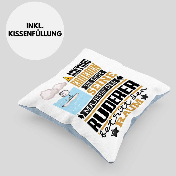 Ruderer Geschenk Kissen mit Füllung 40x40 Lustiger Spruch Erheben Sie Sich Der Ruderer Betritt den Raum (Grau) Blau Trendation