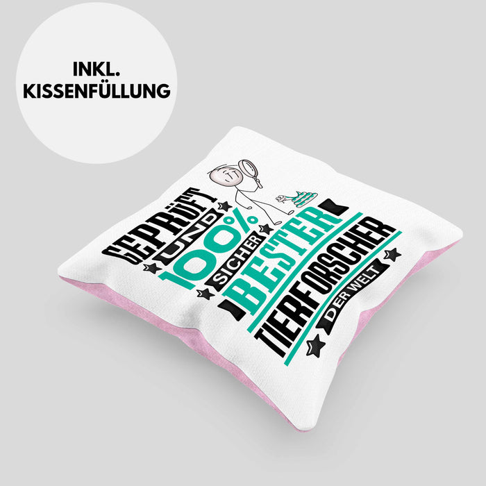 Tierforscher Geschenk Lustiger Spruch für Tierforscher Geschenkidee Bester Tierforscher Der WeltKissen mit Füllung 40x40 (Grau) Rosa Trendation