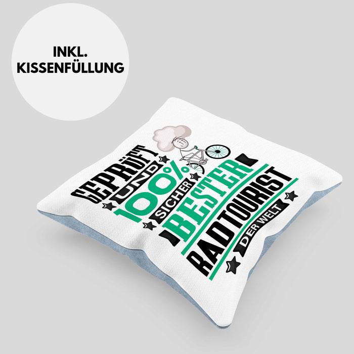 Radtourist Geschenk Lustiger Spruch für Radtourist Geschenkidee Bester Radtourist Der WeltKissen mit Füllung 40x40 (Grau) Blau Trendation