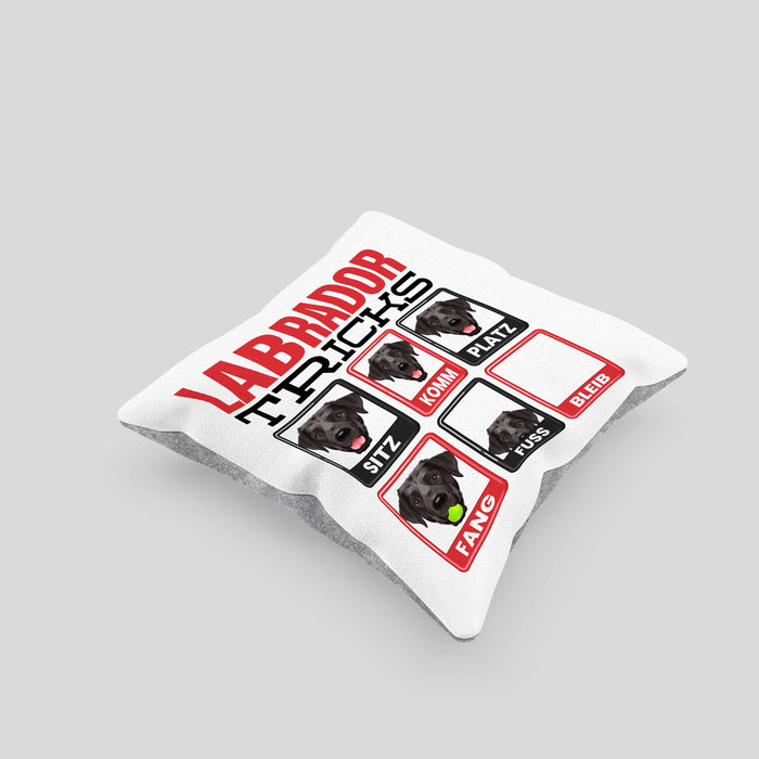 Labrador Besitzer Kissen mit Füllung 40x40 Geschenk Lustiger Spruch Geschenkidee Labrador Tricks Bleib (Grau) Grau Trendation
