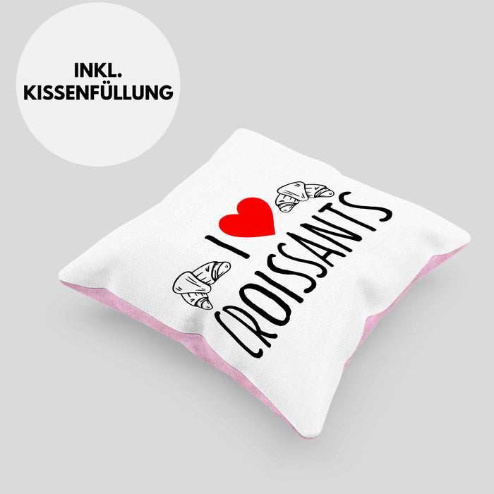 Kissen mit Füllung 40x40 "I Love Croissants" Lustiges Geschenk für Croissant-Liebhaber Frankreich (Grau) Rosa Trendation
