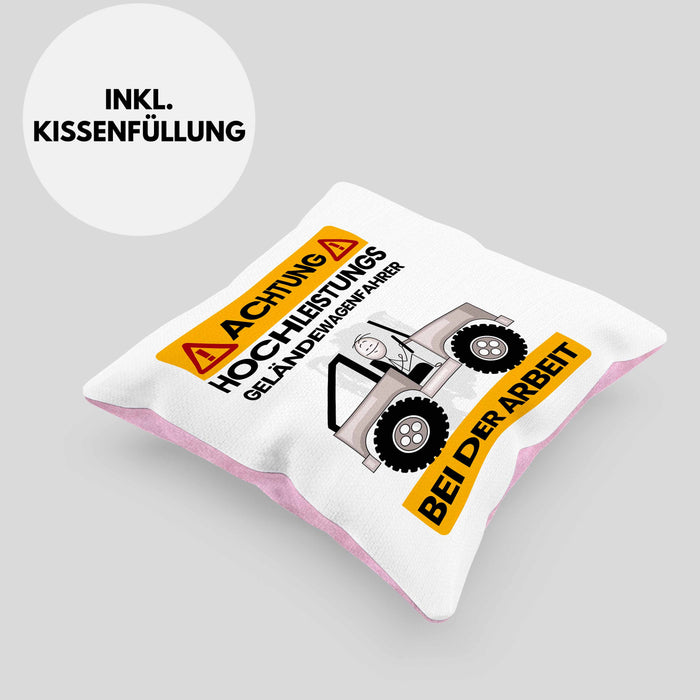 Geländewagenfahrer Kissen mit Füllung 40x40 Geschenk Lustiger Spruch Geschenkidee für Geländewagenfahrer Achtung Hochleistungs Geländewagenfahrer Bei Der Arbeit (Grau) Rosa Trendation