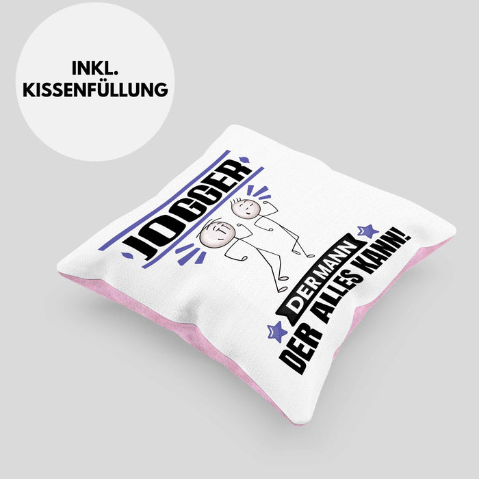 Jogger Kissen mit Füllung 40x40 Geschenk für Jogger Der Mann Der Alles Kann Geschenkidee zum Geburtstag (Grau) Rosa Trendation