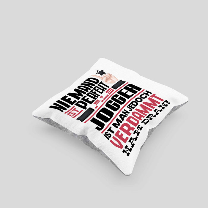 Jogger Geschenk Kissen mit Füllung 40x40 Lustige Geschenkidee für Jogger Geburtstag Niemand Ist Perfekt Aber Als Jogger Ist Man Nah Dran (Grau) Grau Trendation