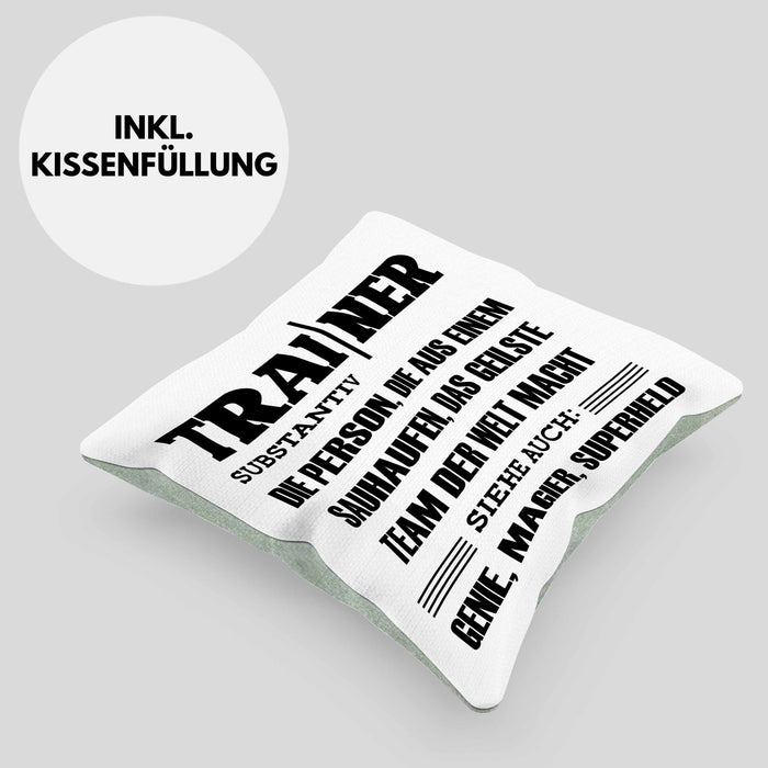 Trainer Kissen mit Füllung 40x40 Geschenk Bester Coach Geschenkidee Spruch (Grau) Grün Trendation