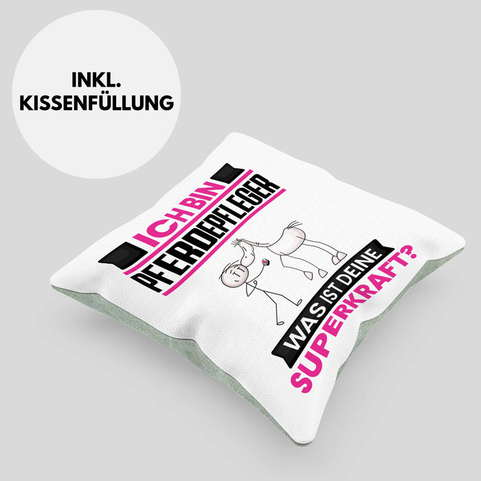 Pferdepfleger Kissen mit Füllung 40x40 Geschenk für Pferdepfleger Geburtstag Lustiger Spruch Was Ist Deine Superkraft (Grau) Grün Trendation