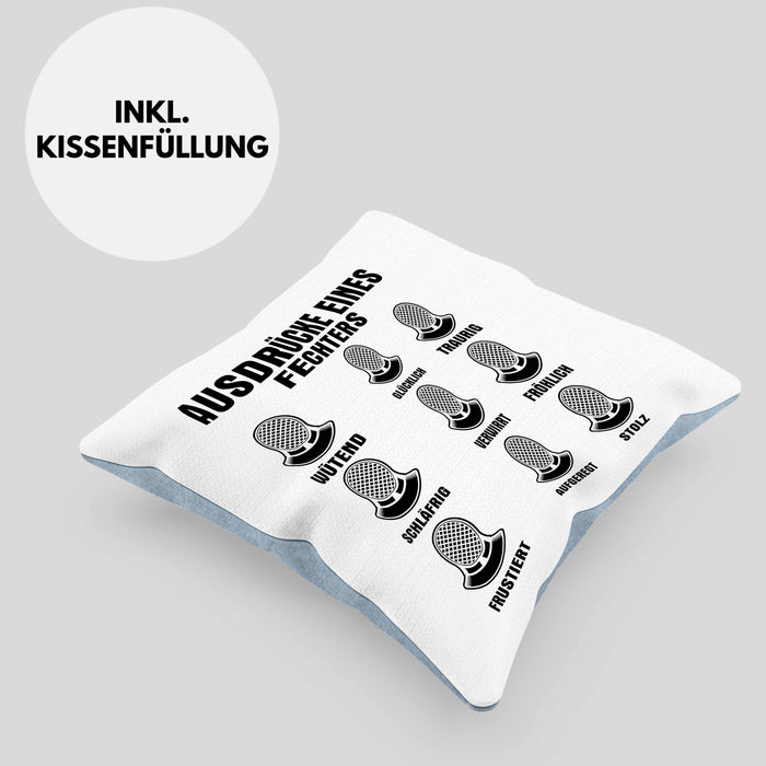 Fechter Geschenk Kissen mit Füllung 40x40 Geschenkidee Fechten Ausdrücke Eines Fechters Lustiger Spruch (Grau) Blau Trendation