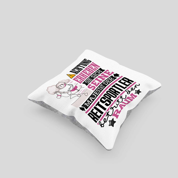 Reitsportler Geschenk Kissen mit Füllung 40x40 Lustiger Spruch Erheben Sie Sich Der Reitsportler Betritt den Raum (Grau) Grau Trendation