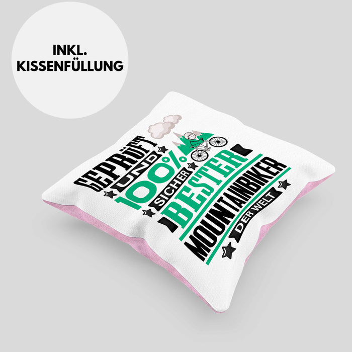 Mountainbiker Geschenk Lustiger Spruch für Mountainbiker Geschenkidee Bester Mountainbiker Der WeltKissen mit Füllung 40x40 (Grau) Rosa Trendation