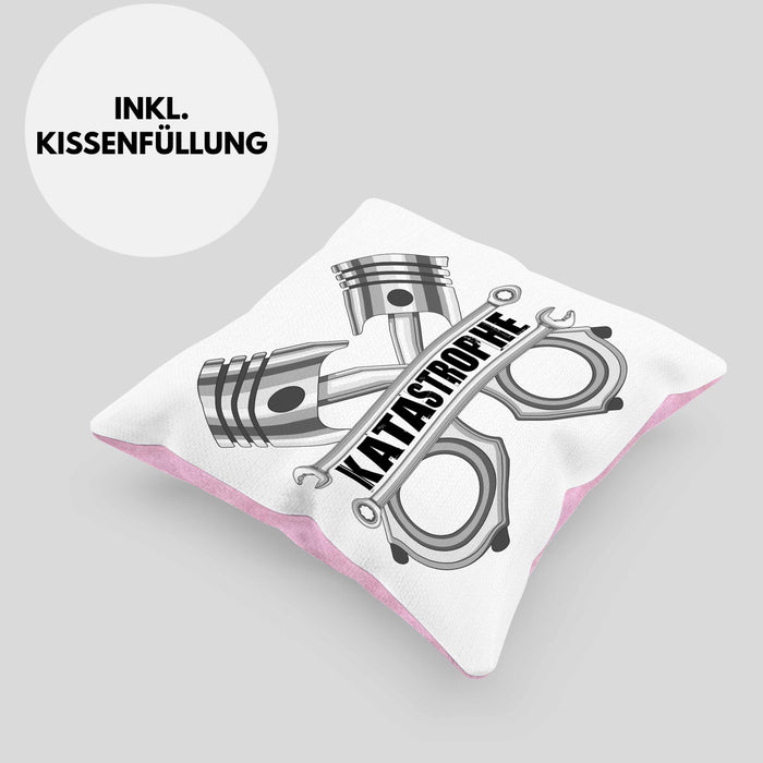 KFZ Mechaniker Meister Kissen mit Füllung 40x40 Katastrophe Kolben KFZ Schrauber (Grau) Rosa Trendation