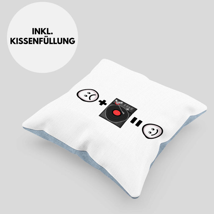 DJ Schallplattenspieler Kissen mit Füllung 40x40 Geschenk für Schallplatten Fans :( + Schallplatte = :) Lustige Geschenkidee Geburtstag (Grau) Blau Trendation