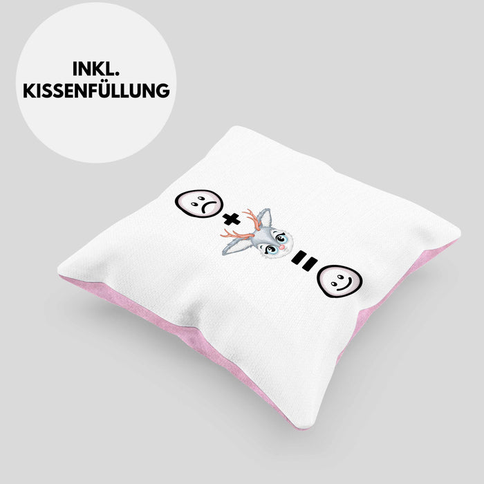 Reh Kissen mit Füllung 40x40 Geschenk für Reh-Liebhaber Lustige Geschenkidee :( + Rehe = :) Geburtstag (Grau) Rosa Trendation