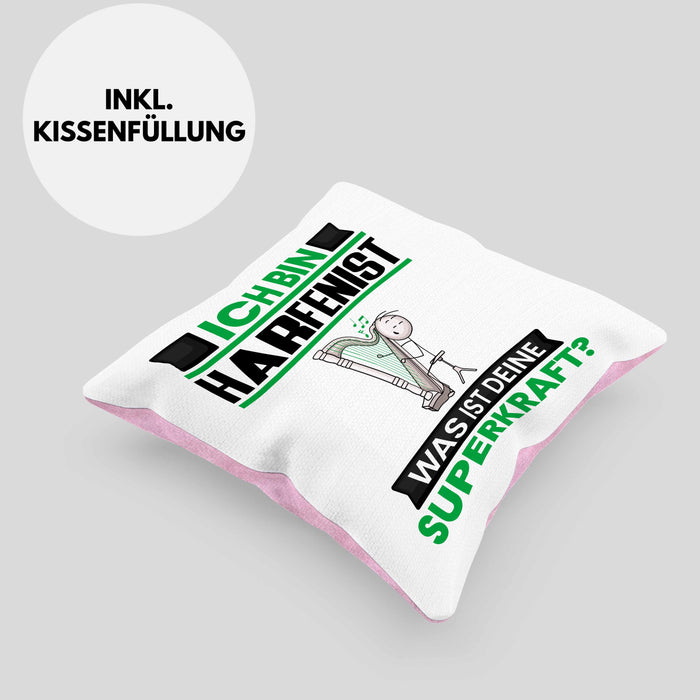 Harfenist Kissen mit Füllung 40x40 Geschenk für Harfenist Geburtstag Lustiger Spruch Was Ist Deine Superkraft (Grau) Rosa Trendation