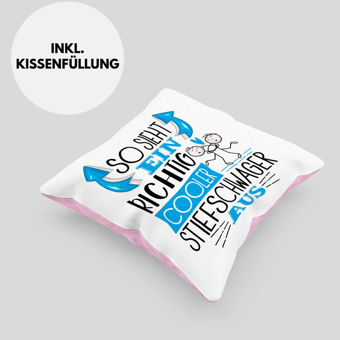 So Sieht Ein Richtig Cooler Stiefschwager Aus Geschenk Kissen mit Füllung 40x40 Lustiger Spruch Geschenkidee (Grau) Rosa Trendation
