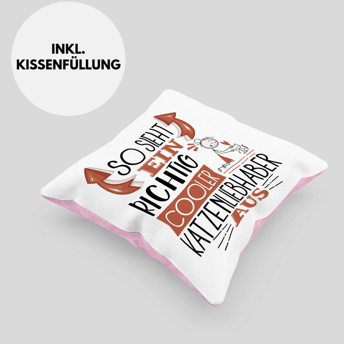 Katzenliebhaber Kissen mit Füllung 40x40 So Sieht Ein Richtig Cooler Katzenliebhaber Aus Geschenk Lustiger Spruch Geschenkidee (Grau) Rosa Trendation