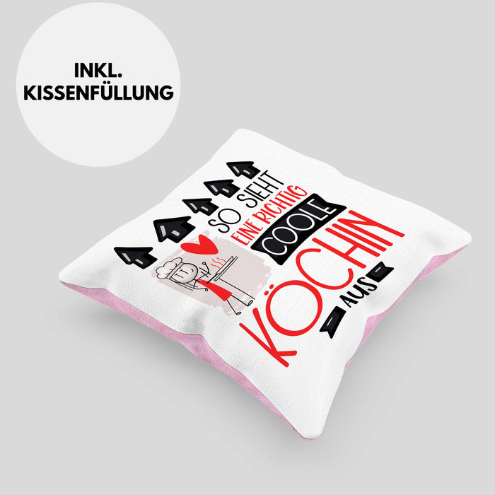 Köchin Geschenk Kissen mit Füllung 40x40 Lustig Geschenkidee für Köchin Geburtstag So Sieht Eine Richtig Coole Köchin Aus Frauen Spruch (Grau) Rosa Trendation