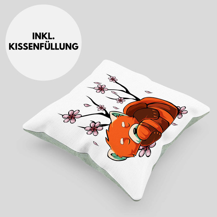 Lustige Roter Panda Kissen mit Füllung 40x40 - Ein süßes Geschenk für Panda-Liebhaber (Grau) Grün Trendation
