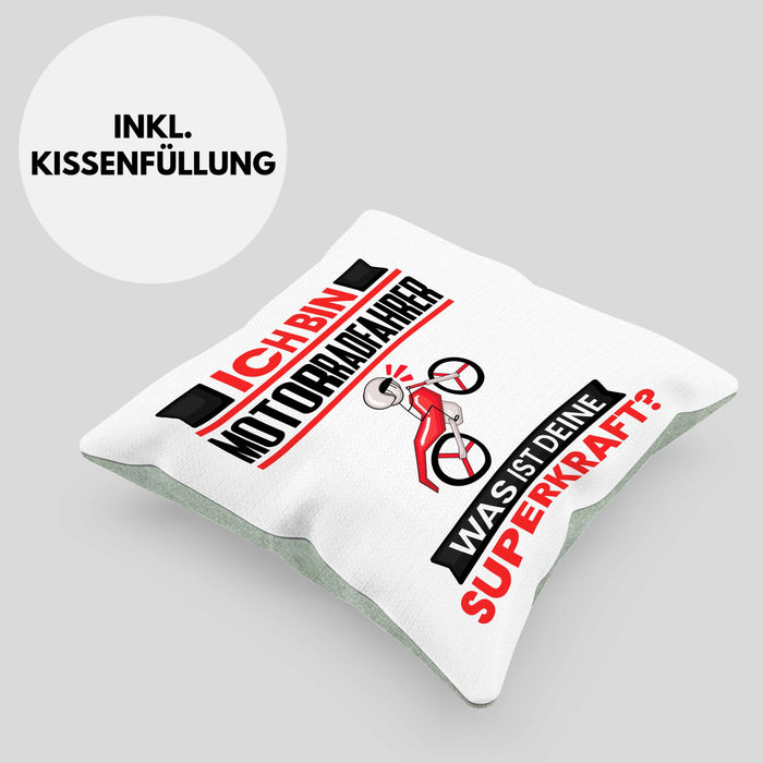 Motorradfahrer Kissen mit Füllung 40x40 Geschenk für Motorradfahrer Geburtstag Lustiger Spruch Was Ist Deine Superkraft (Grau) Grün Trendation