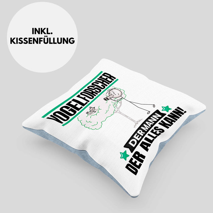 Vogelforscher Kissen mit Füllung 40x40 Geschenk für Vogelforscher Der Mann Der Alles Kann Geschenkidee zum Geburtstag (Grau) Blau Trendation