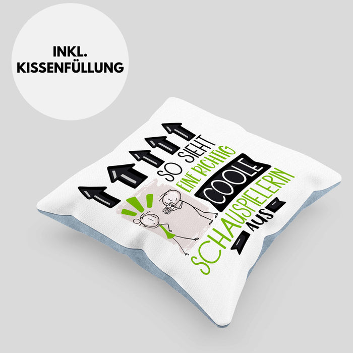 Schauspielerin Geschenk Kissen mit Füllung 40x40 Lustig Geschenkidee für Schauspielerin Geburtstag So Sieht Eine Richtig Coole Schauspielerin Aus Frauen Spruch (Grau) Blau Trendation
